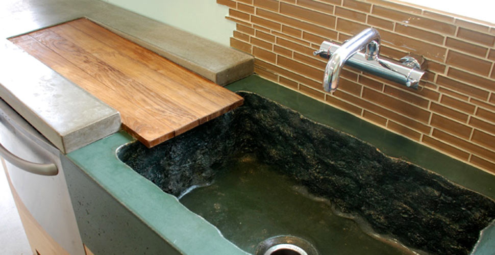 Concrete Kitchen Countertop with Wood Drainboard DC Custom Concrete