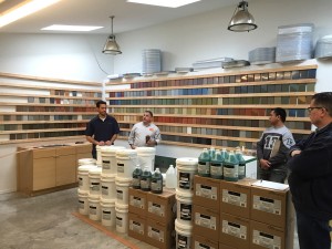 Mike and Clay starting the training in front of the concrete color wall